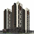 Modern High Rise Residential Building With Green Areas And Roads