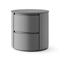 Round Brown Wooden Nightstand With Two Drawers And White Marble Top
