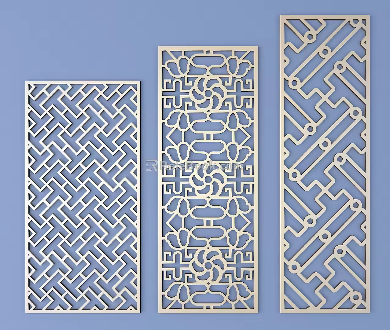 Chinese-style openwork window pane lattice openwork carved flower 3d model