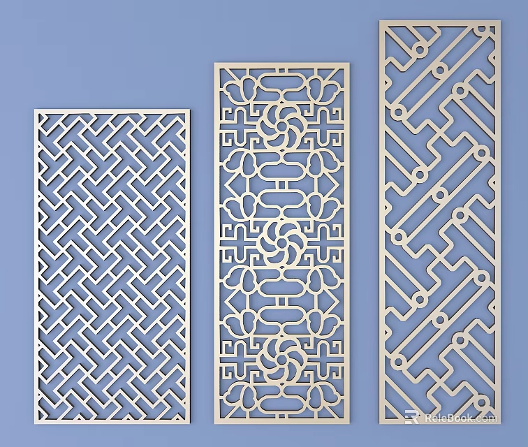Decorative Wooden Lattice Windows Featuring Various Intricate Carved Patterns for Home Decor 3d model 
