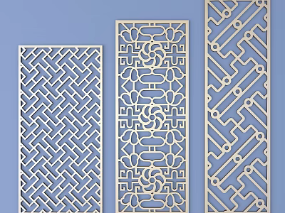 Decorative Wooden Lattice Windows Featuring Various Intricate Carved Patterns for Home Decor 3d model