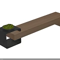 Wooden Bench With Black Metal Stand And Green Plant Pot Decoration