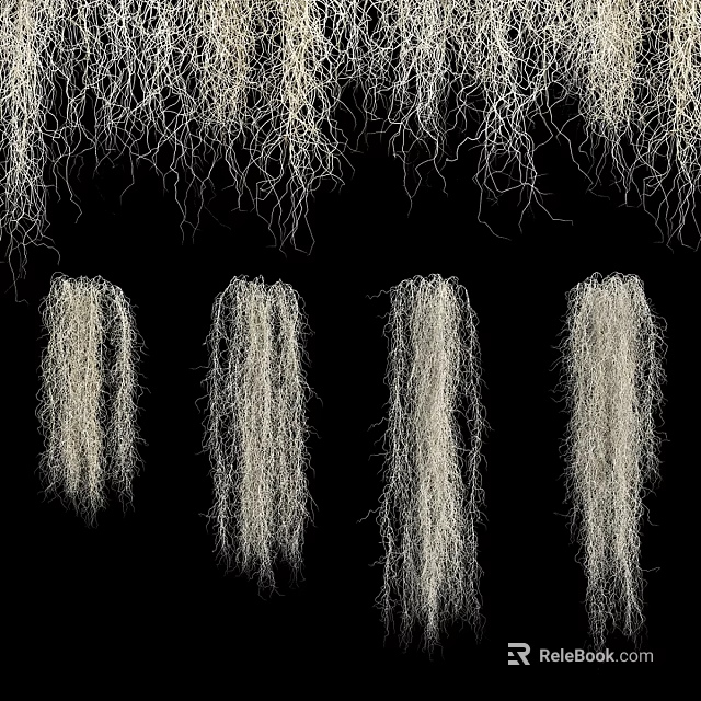 Hanging White Filamentous Decorative Ornament Set For Artistic Display Against Black Background 3d model 