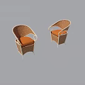 Set of Two Wicker Leisure Chairs With Orange Cushions And Armrests