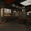 Traditional Japanese Style Bar With Stone Walls Hanging Lanterns And Greenery