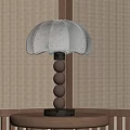 Table Lamp with White Floral Lampshade and Wooden Ball Post on Gold Base