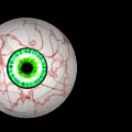 Green Outlined Human Eyes With Red Blood Vessels And Green Pupils On Black Background