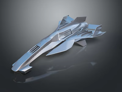 Futuristic Silver Metallic Spacecraft With Aerodynamic Winged Structure For Advanced Space Exploration 3d model