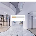 Modern Public Office Space Interior With Glass Partitions Bookshelves And Curved Ceiling