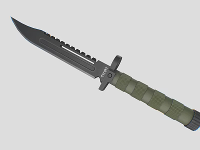 Tactical Military Knife With Green Textured Handle And Serrated Black Blade K125 Model 3d model