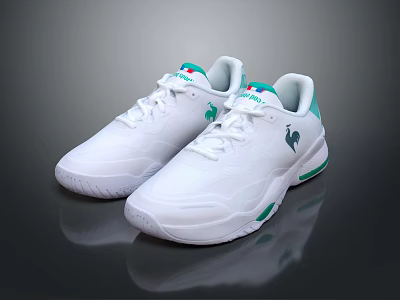 White Sports Sneakers With Green Accents And Logo For Casual Style Wear 3d model