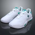 White Sports Sneakers With Green Accents And Logo For Casual Style Wear