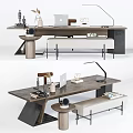 Modern Office Desk With Laptop Desk Lamp Books Decorative Items And Bench