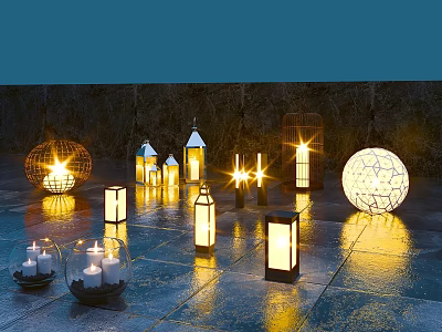 Illuminated Outdoor Lights With Various Designs Including Spherical And Hollow Lanterns For Warm Ambiance 3d model