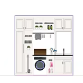 White Bathroom Cabinet With Washing Machine Mirror Storage Shelves And Decorative Plant