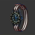Stylish Modern Watch With Black Dial And White Black Striped Fabric Strap Design