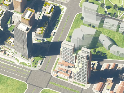 Modern Industrial Park With High Rise Buildings Green Spaces And Urban Layout Design 3d model