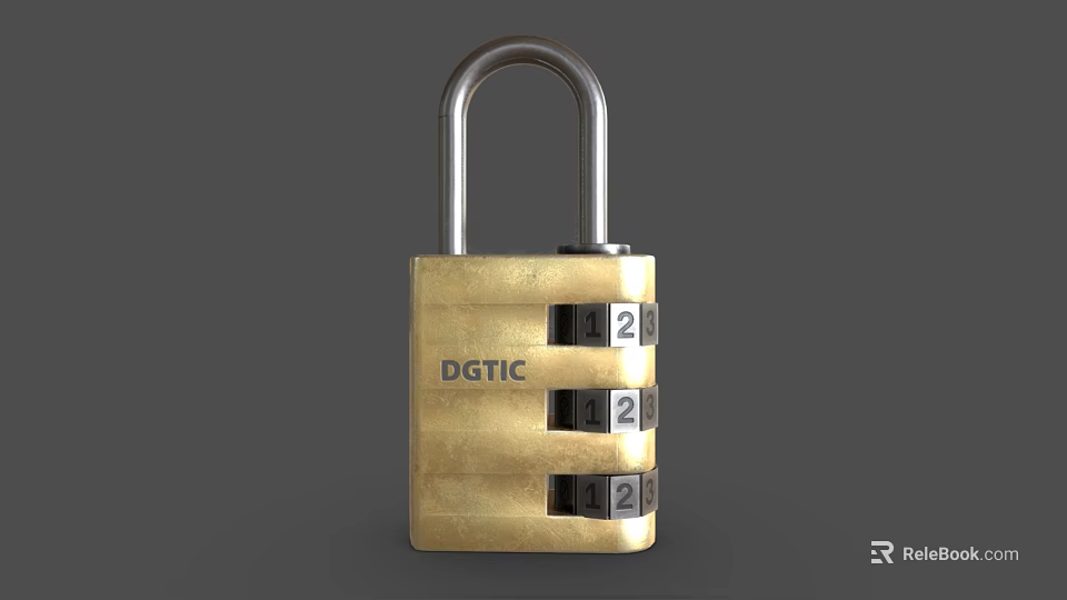 Golden Combination Lock With DGTIC Brand Metal Dial For Security Hardware Tool 3d model 