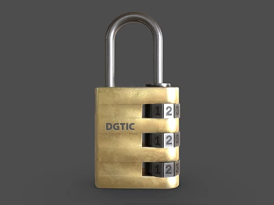 Golden Combination Lock With DGTIC Brand Metal Dial For Security Hardware Tool 3d model