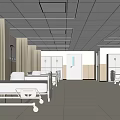 Spacious Clean Hospital Ward With Multiple Beds Curtains Lockers And Lighting