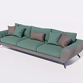 Teal Green Three Seater Sofa With Plush Patterned And Solid Cushions And Metal Legs 3d model