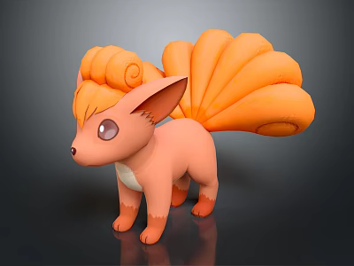 Cartoon Orange Nine Tailed Fox Plush Toy With Fluffy Tails Design 3d model