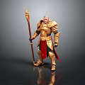 Man In Golden Armor With Red Cape Holding Long Staff