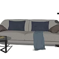 Light Gray Two Seater Sofa With Dark Blue Brown Pillows Blue Throw And Side Table 3d model