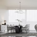 Modern Living Dining Room Interior With White Sofa Table Pendant Light Large Windows And Curtains