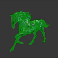 Geometric Turquoise Running Horse Sculpture with Polygonal Design on Dark Background