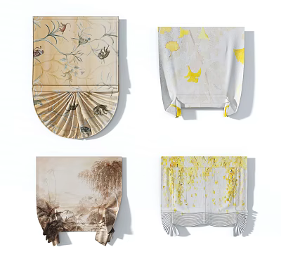 Beautiful Roman Shades With Butterfly Plant Ginkgo Leaf Landscape And Yellow Patterns 3d model