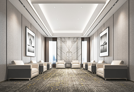 Modern Reception Room Meeting Room VIP Room VIP Room Leisure Sofa Chandelier Background Wall 3d model