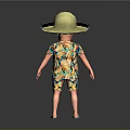 Elderly People In Straw Hats And Floral Shirts Standing On Black Ground With Reflections