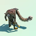 Man In Mechanical Suit With Robotic Arm Holding Clown Head Doll