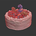 White Cream Birthday Cake With Fresh Berries Number 2 Candle And Cookie Decorations