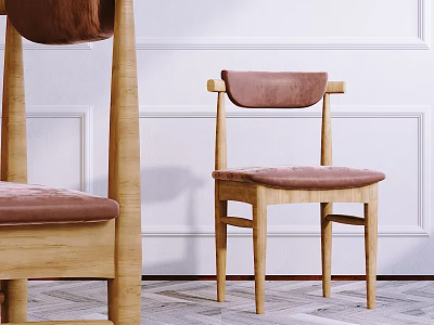Modern Dining Chairs with Wooden Frame and Upholstered Velvet Seat in Minimalist Style 3d model