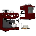 Red Coffee Maker Kitchen Appliance Featuring Milk Jug Cups And Modern Design 3d model