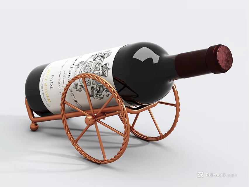 Wine Bottle and Wine Glass Display with Decorative Metal Stand on Wheels 3d model 