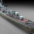 Vintage Warship With Red Deck Dual Main Turrets Superstructure And Weathered Hull 3d model