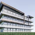 Modern Multistory Apartment Building With Glass Balconies Metal Exterior And Green Grass Surroundings