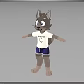 Cute Cat Character 3D Model Wearing White T-Shirt And Blue Shorts