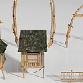 Bamboo Crafted Decorative Items Including Arches Bed Frames And Small Houses 3d model