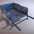 Old Blue Rusty Wheelbarrow With Metal Bucket Handle And Single Wheel Design