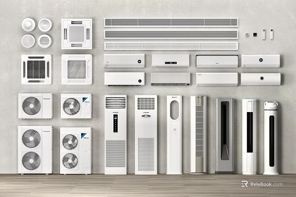 Various Types of Air Conditioners and Fans Display Collection for Home Cooling 3d model 