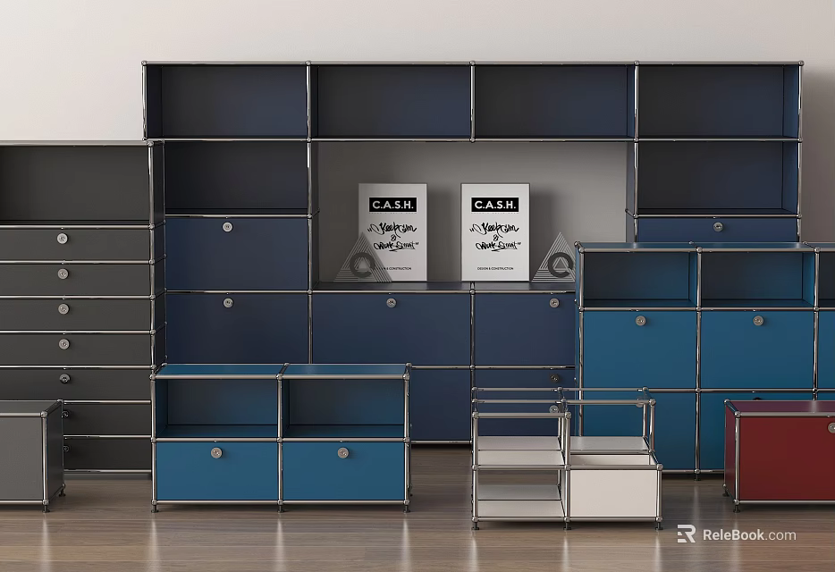 Modern Console Cabinet And Side Cabinet With Multiple Colors Drawers And Shelves Design 3d model 