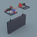 Industrial Equipment With Mechanical Structure Rollers Red Blue Components And Suspended Panel