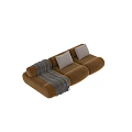 Brown Velvet Three-Seater Sofa With Gray Plaid Blanket And White Cushions
