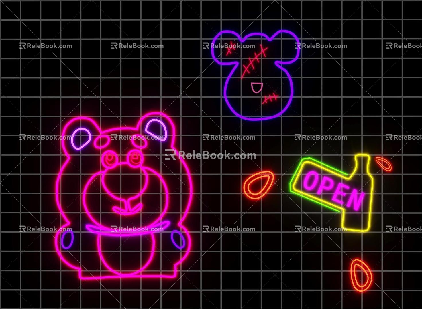 Strawberry Bear Pub Neon 3d model