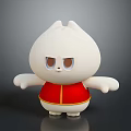White Cartoon Cat Character With Red Vest Yellow Trim Brown Eyes Standing Against Gray Background