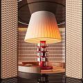 Hotel Lobby Interior Featuring Large Lampshade Red Bookshelf And Circular Seating